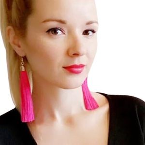 Long tassel pink bohemian earrings
